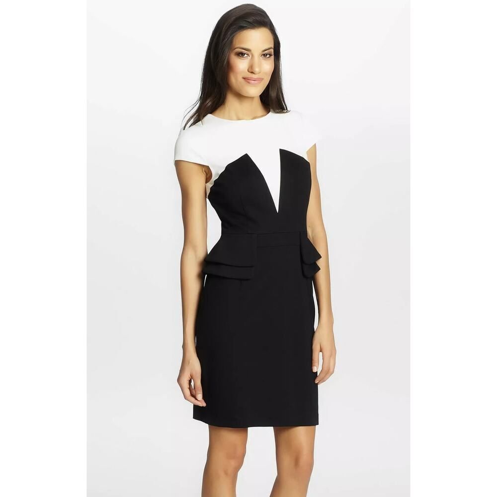 Cynthia Steffe White Black Emily Ponte Peplum Dress Women's Size 4